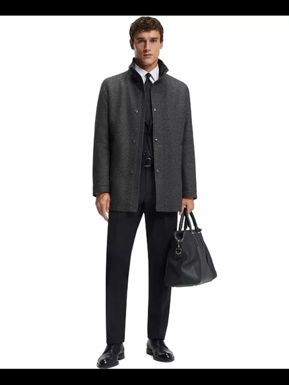 Hugo Boss Men's Dark Gray Wool Coat with Black Accessories